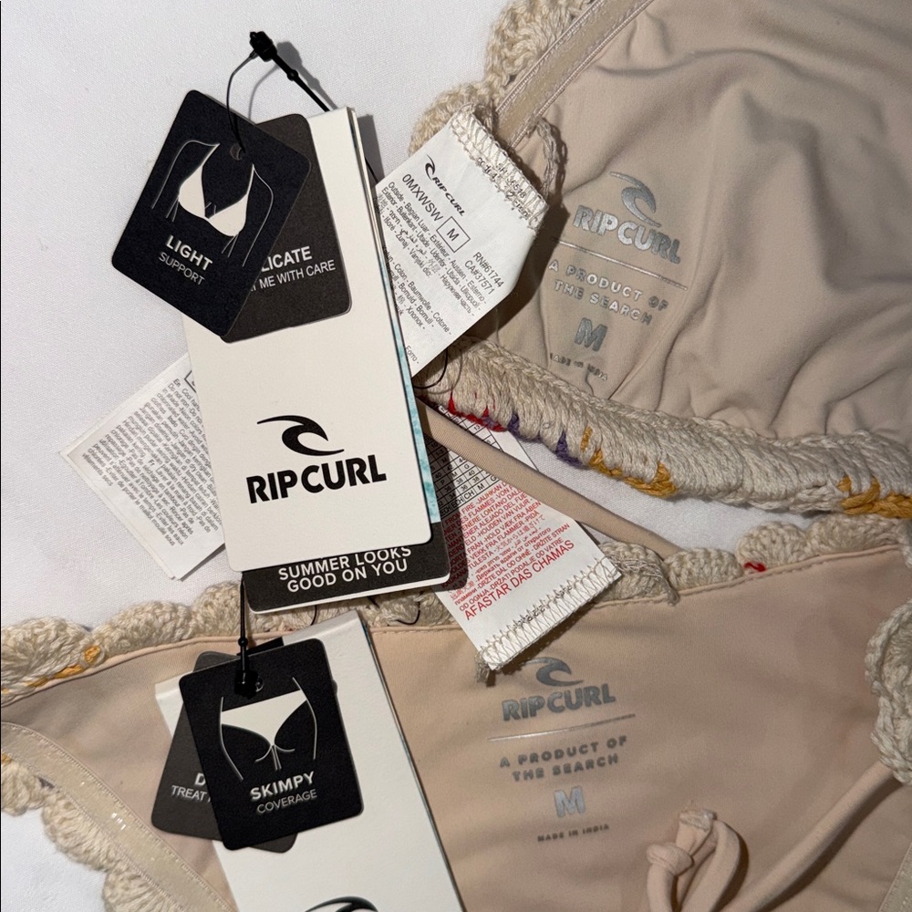 RIP CURL Cove Crochet Sliding Triangle top & HIGH LEG SKIMPY Bikini Bottom, M - Picture 7 of 8
